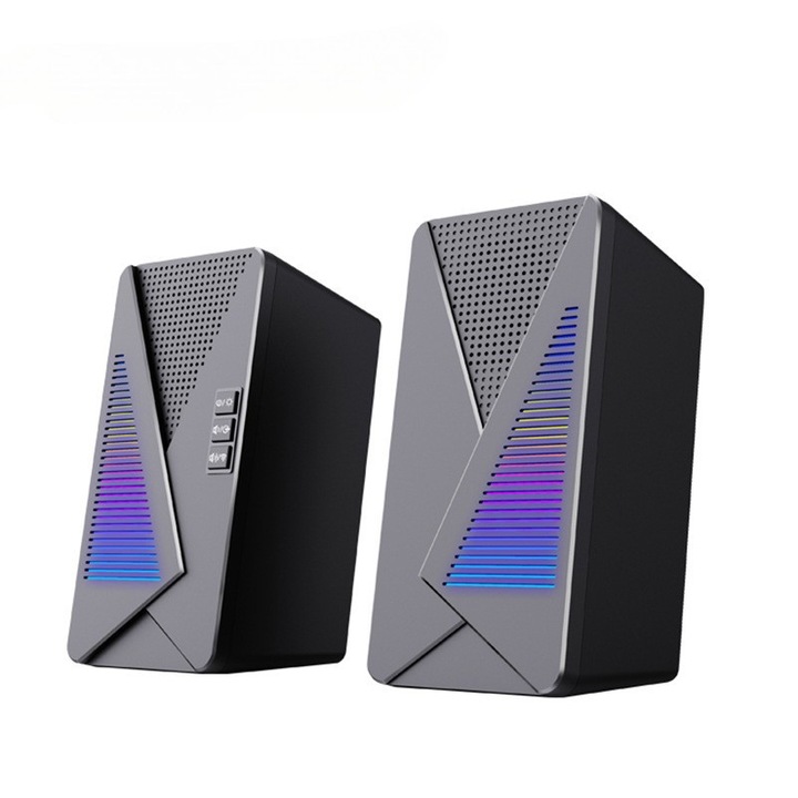 Audio pentru computer, Bluetooth, interfata USB, difuzoare duble cu ecran complet de 2, 25 inch, efecte de lumina cool, compact si convenabil, bas puternic, negru