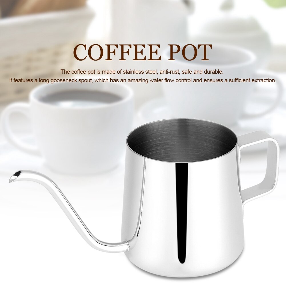Cafetiere Gooseneck Enforose, design portabil, mana ergonomica, inox, 250mL, argintie