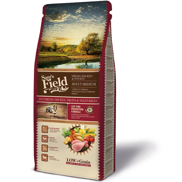 Суха храна за кучета Sam's Field Fresh Chicken and Potatoes, Adult Medium, 13 кг