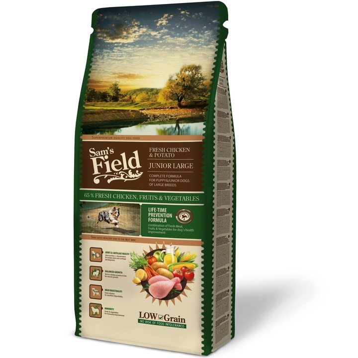 Суха храна за кучета Sam's Field Fresh, Пиле и картофи, Junior Large, 13 кг