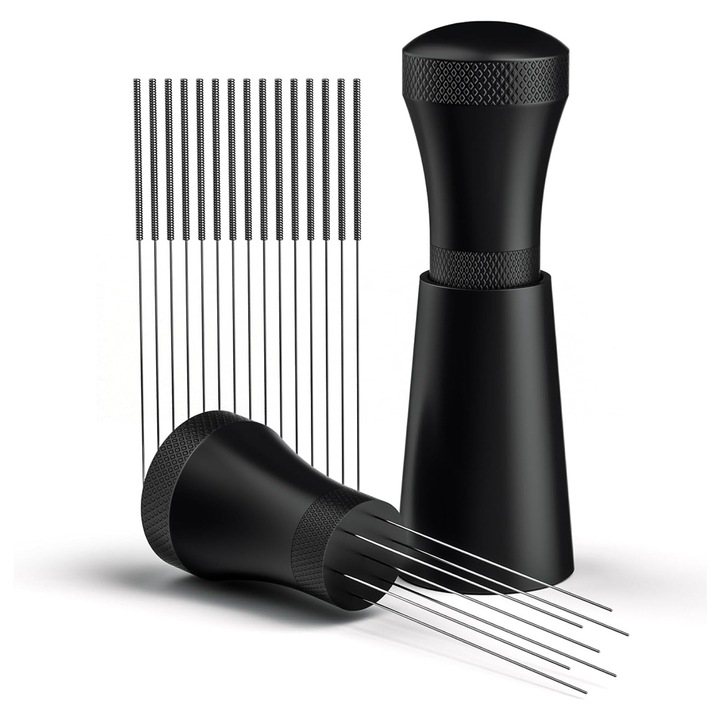 Distribuitor cafea cu suport, 17 ace detasabile, inox, negru mat, universal