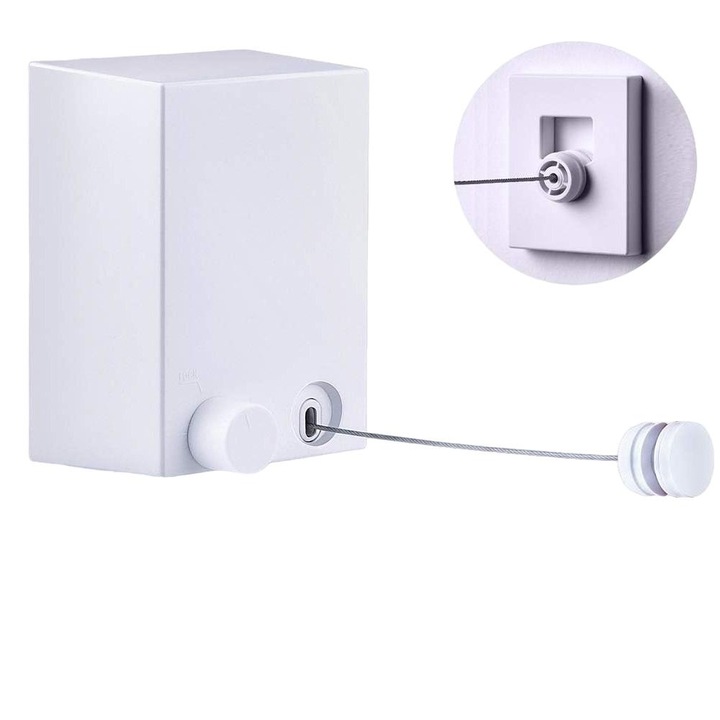 Uscator rufe retractabil, aluminiu si inox, alb, 82x115x77 mm, lungime sfoara 4.2m