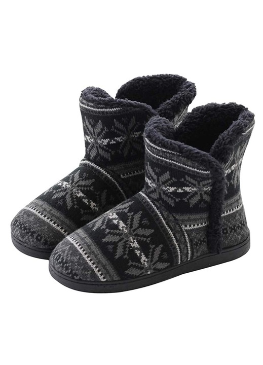 Papuci de casa, Material catifelat, Talpa EVA, Negru, Marime 39-40
