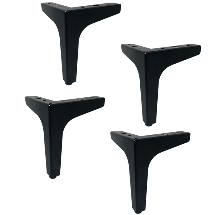 Set de 4 picioare pentru mobila, metal, negru, design triunghiular, 10cm