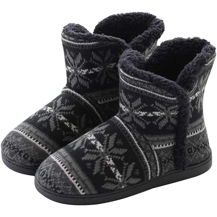 Papuci de casa, Catifea / Plus / EVA, Negru, 43-44 EU