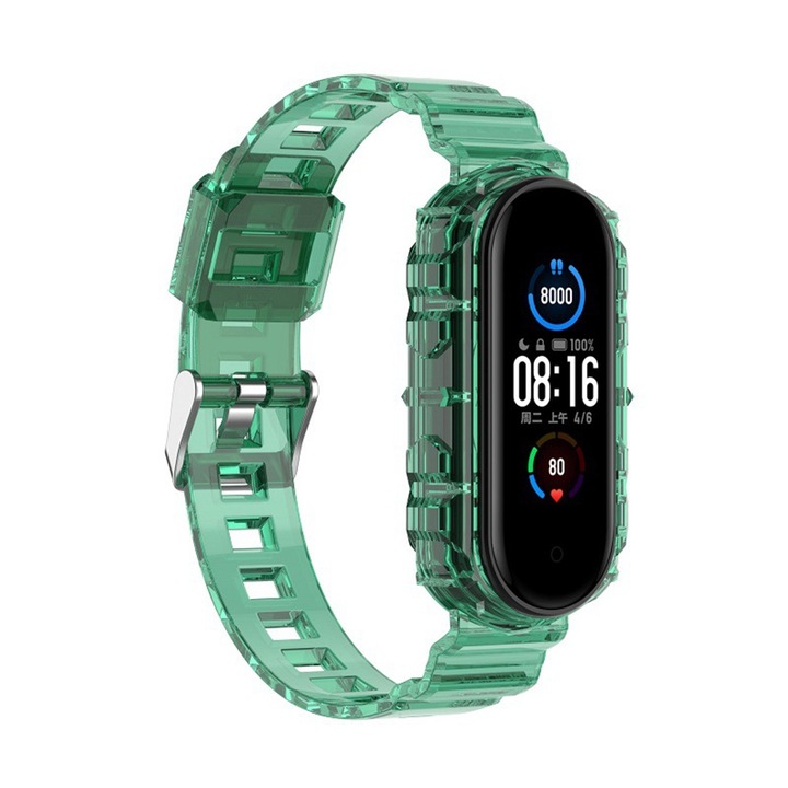 Xiaomi Mi Band 5/5 NFC-vel kompatibilis elasztomer pánt, Fonix Tech Design, matt, sima, kényelmes, tartós, be-/kihúzható rögzítés, zöld