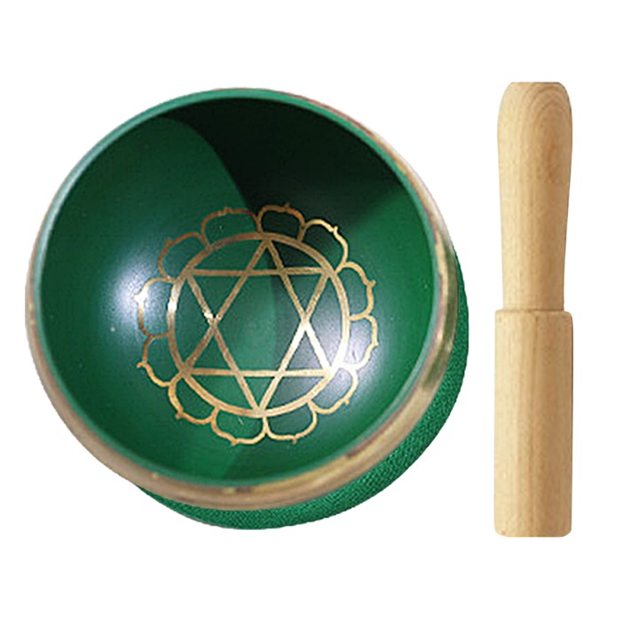 Bol Tibetan pentru Cantat, perna din matase, ciocanel, verde