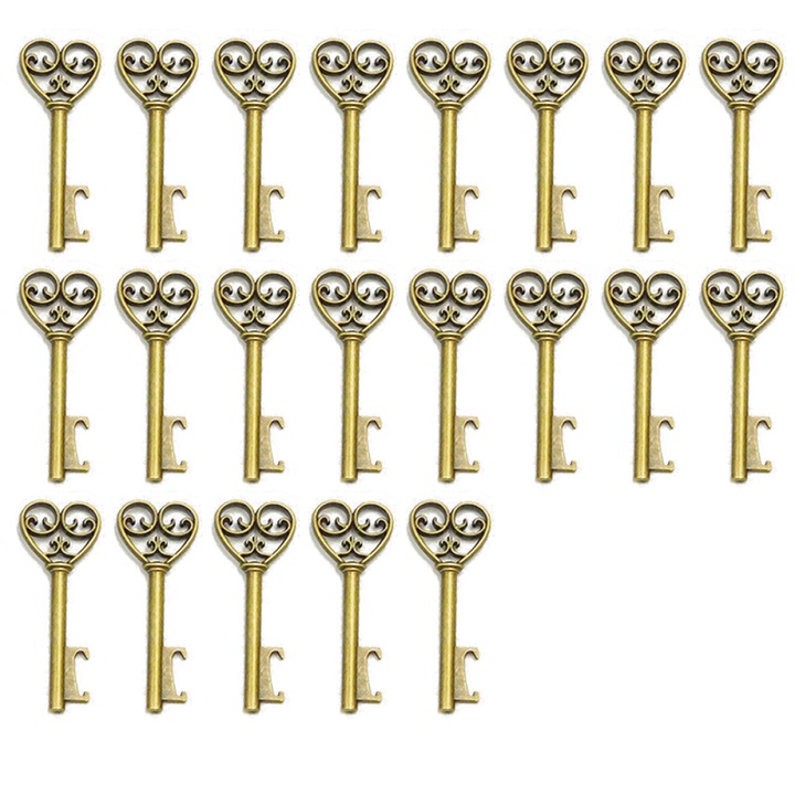 Комплект от 20 отварачки за бутилки, цинкова сплав, винтидж форма на ключ, 1,8 x 11,5 см, бронз