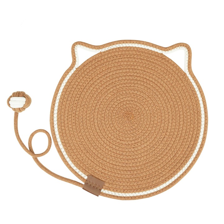 Подложка за драскане за котки 100% естествен памук с играчка кафява 50х50см