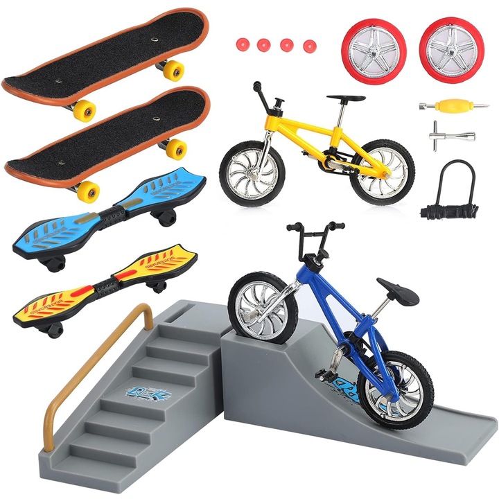Játék gördeszka rámpák, Axroad Mall, Tartozékok, Gördeszkák, Kerékpárok, Lépcsőrámpák, Kerekek, Levehető, Ujj-koordinációs készségfejlesztő tréning, Műanyag/Fém, Szürke