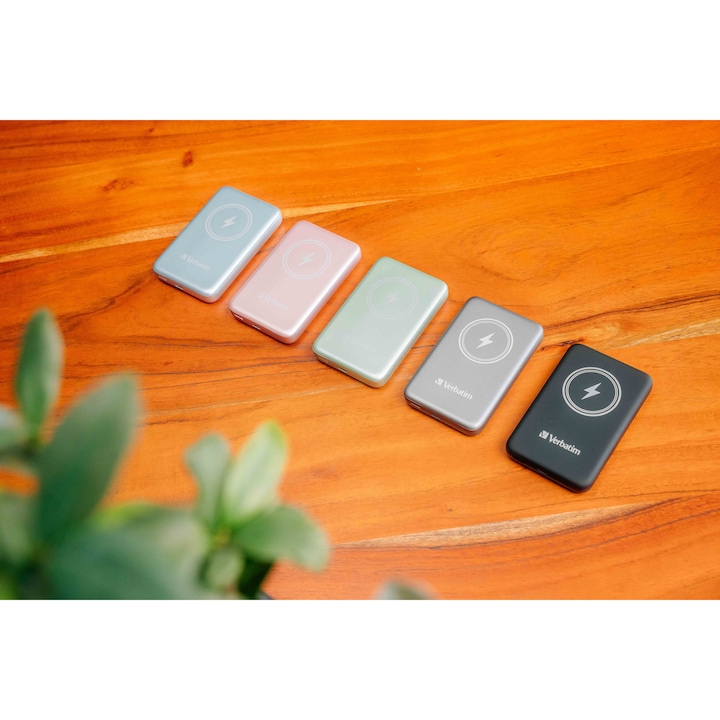 Baterie externa, Verbatim MCP-10BE Power Pack 10000 mAh cu UBS-C® PD 20W, incarcare wireless magnetica 15W, albastru