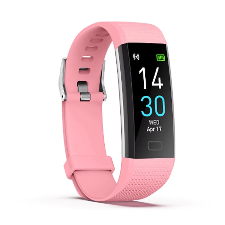 Bratara fitness Inteligenta cu functii de masurare ritm cardiac, tensiune arteriala, Waterproof, Albastru