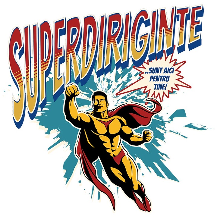 Sticker Super Diriginte SuperErou Sunt Aici Pentru Tine cu Margini Albe, PVC Vinyl 10 cm