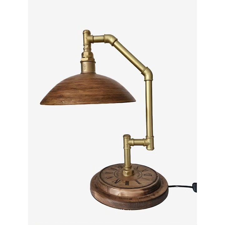 Винтидж лампа, ретро дизайн, индустриален стил, ръчна изработка, масивно дърво, месинг, разсеяна светлина, 50 см