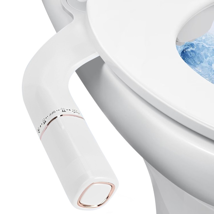 Bideu pentru toaleta cu auto curatare, XINLOSHU®, control de presiune, Ultra-Slim, unghi reglabil, pentru igiena personala, cu spalare, duze duble, Alb