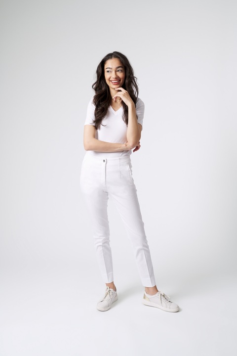 Pantaloni Secuiana office-casual, cu pense, albi, Bumbac