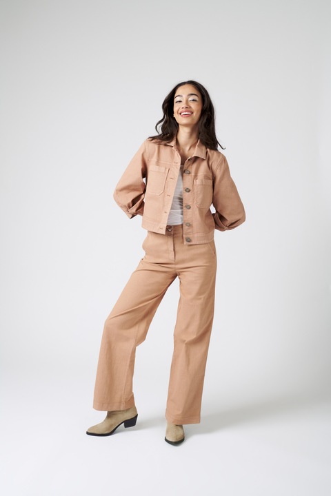 Jacheta Secuiana cu maneca 3/4, casual, camel, Bumbac