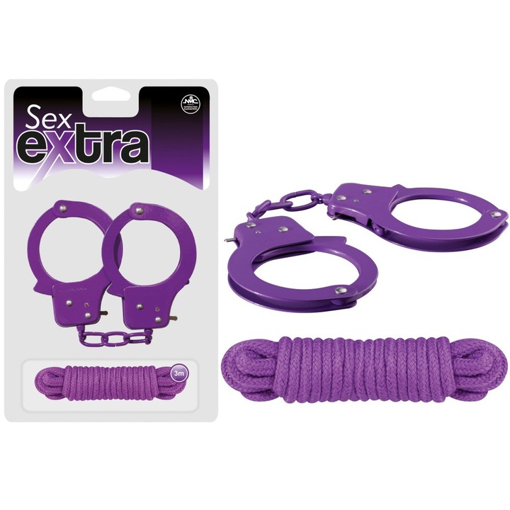 Set bondage Nmc, SEX EXTRA, catuse metal ajustabile si franghie 3 m, mov