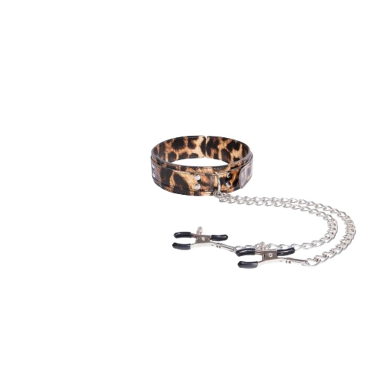 Zgarda bondage Nmc Leopard Frenzy cu lant 33 cm