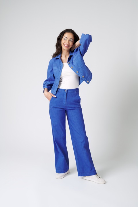 Jacheta Secuiana cu maneca 3/4, casual, albastra, Bumbac