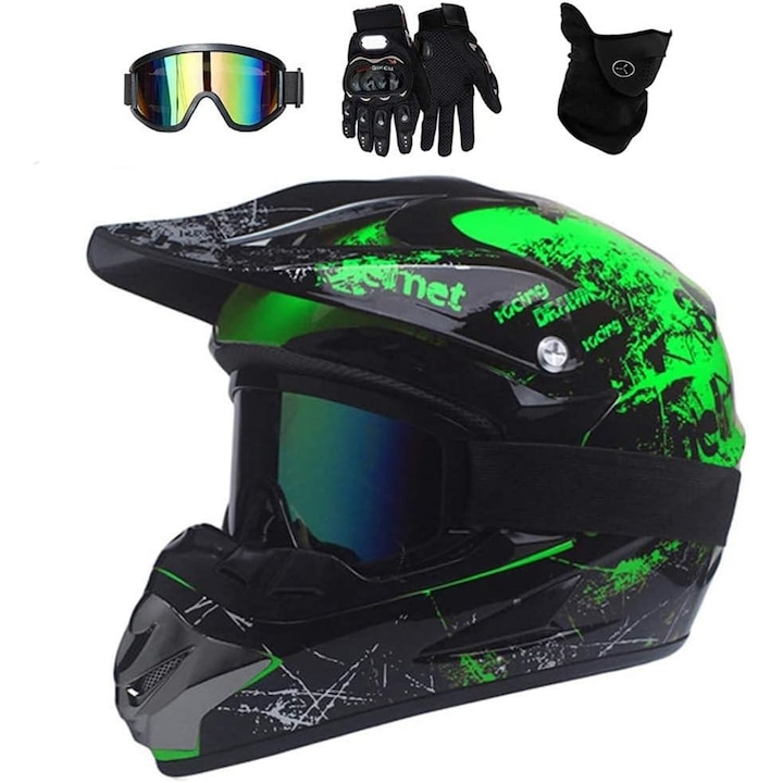 Каска за планинско колоездене с очила, ръкавици, козирка, черна, комплект за мотокрос за възрастни, голяма, L