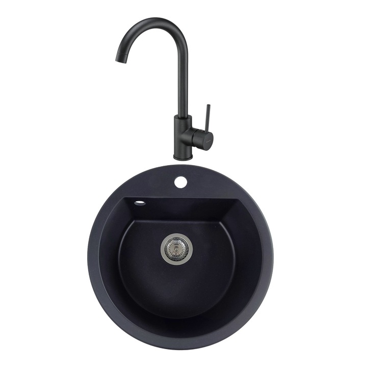 Set Chiuveta SanDonna Lena 510 negru + Baterie SanDonna Nemeza, Negru