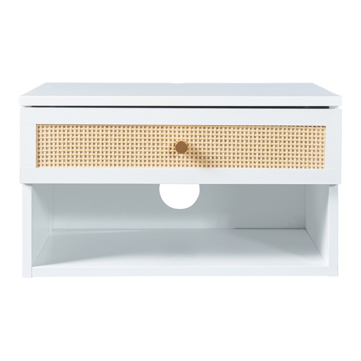 Raft, en.casa, PXCH-0036 Eiker, 40 x 31, 5 x 23 cm, pal, plastic, alb, montabil pe perete, cu 1 sertar