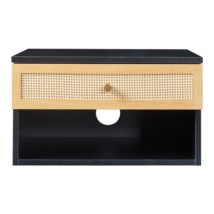 Raft, en.casa, PXCH-0037 Eiker, 40 x 31, 5 x 23 cm, pal, plastic, negru, montabil pe perete, cu 1 sertar