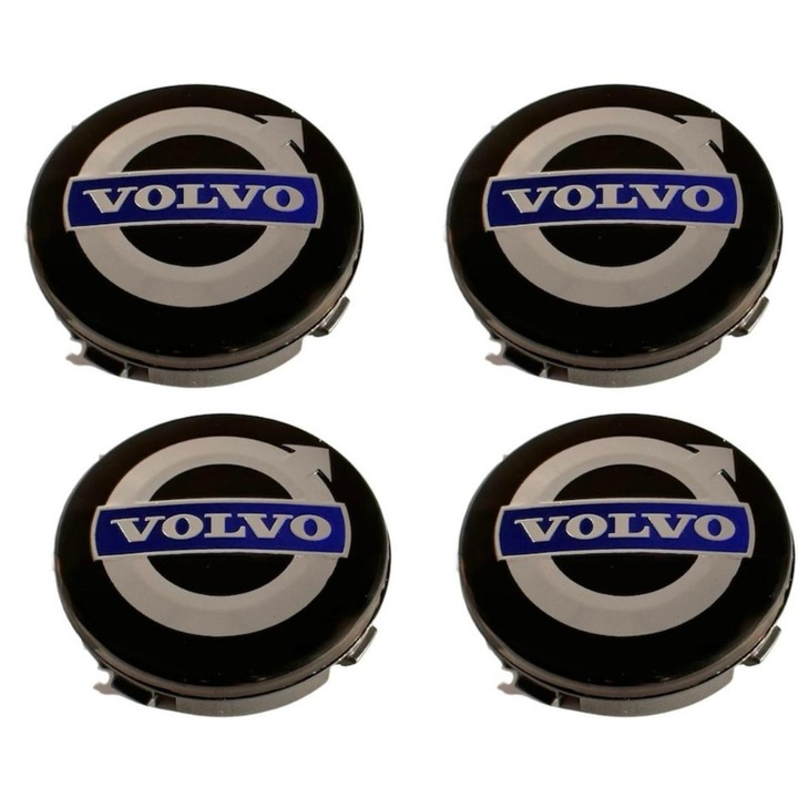 Комплект 4 капачки 64мм, Черен Син Хром, за лети джанти Volvo 3546923