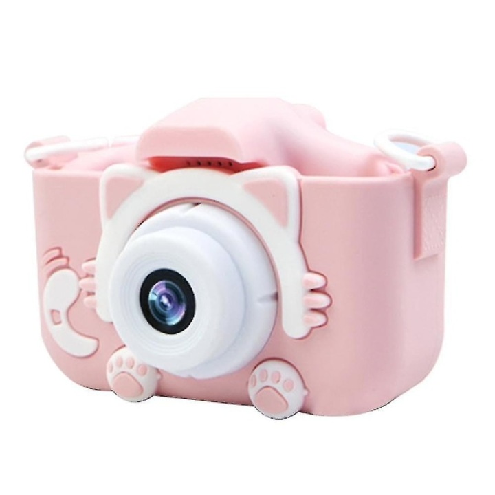 Aparat foto/video KOMAZI® pentru copii, model pisicuta, ecran LCD de 2.0 inch, camera duala, jocuri, rezolutie foto 20MP, video 1080P Full HD, culoare roz, Card 32Gb inclus