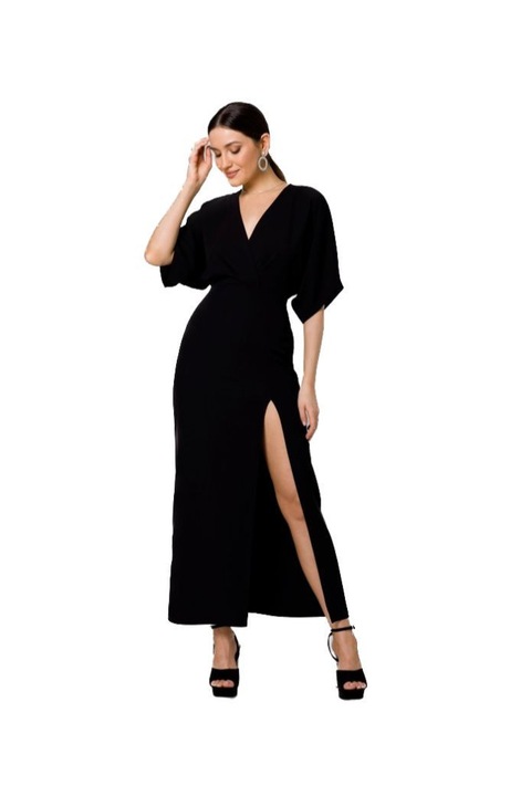 Rochie maxi cu taietura frontala, Makover, Negru
