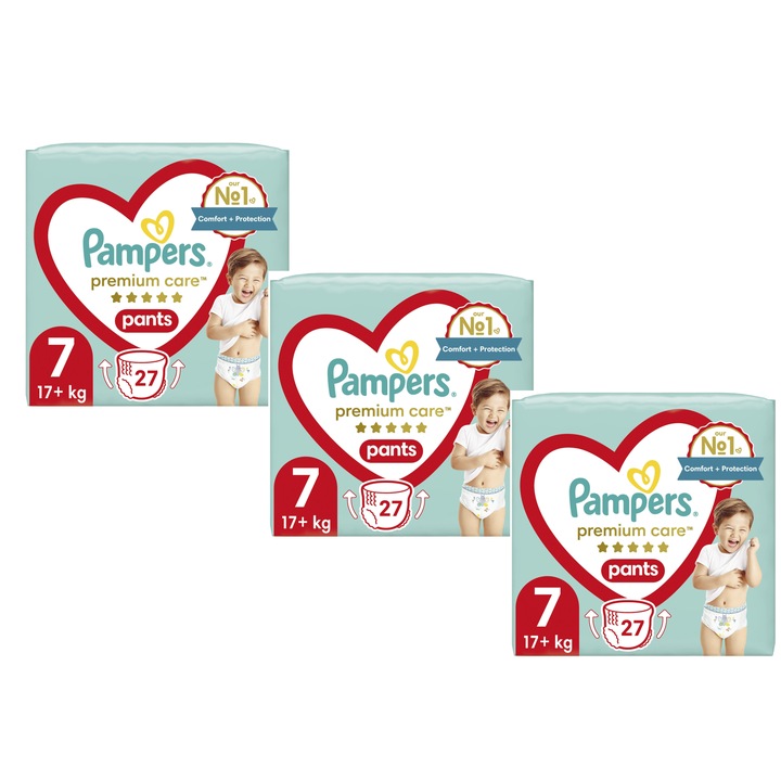 Scutece-chilot Pampers Premium Care Pants, 360 Comfort Fit, 17+kg, Set 3x27 buc