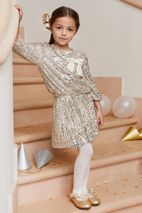 Abel & Lula, Set de bluza stralucitoare si fusta cu paiete, Argintiu