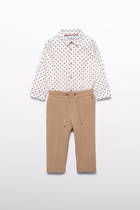 Abel & Lula, Set de camasa si pantaloni de trening, Rosu/Alb/Maro camel