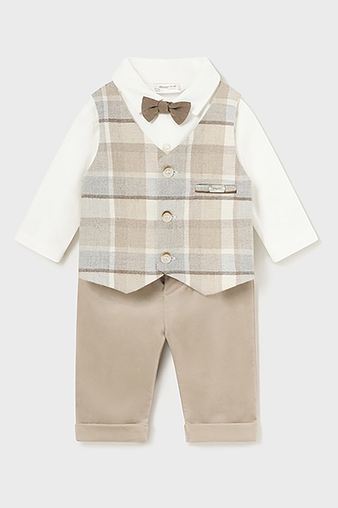 Mayoral, Set de camasa 2in1, pantaloni si papion - 3 piese, Alb/Bej, 86 CM