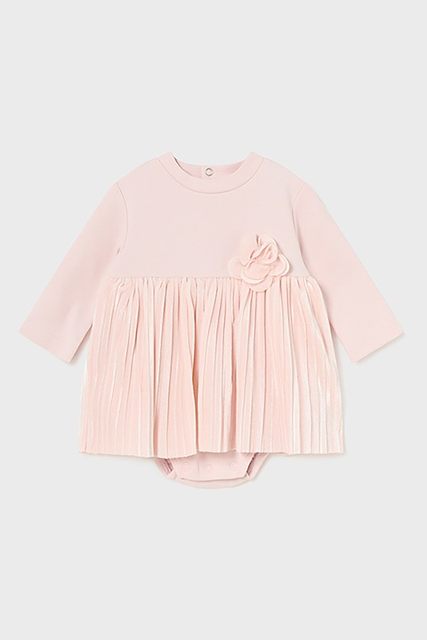 Mayoral, Рокля тип боди с памук и флорална апликация, Пастелнорозов, 86 CM