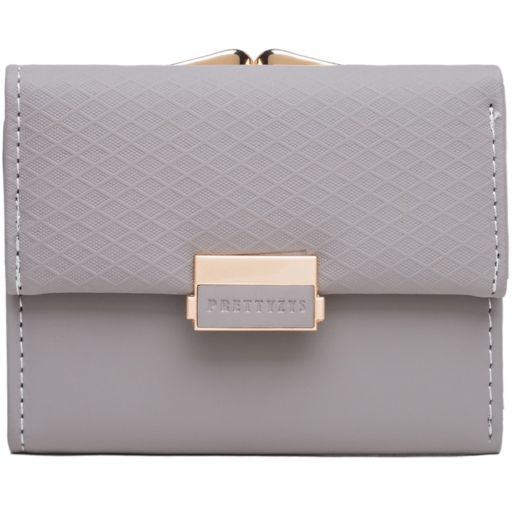 Portofel pentru dama, din piele PU, elegant cu sloturi pentru card, Prettyzys PT19-990GY Gri
