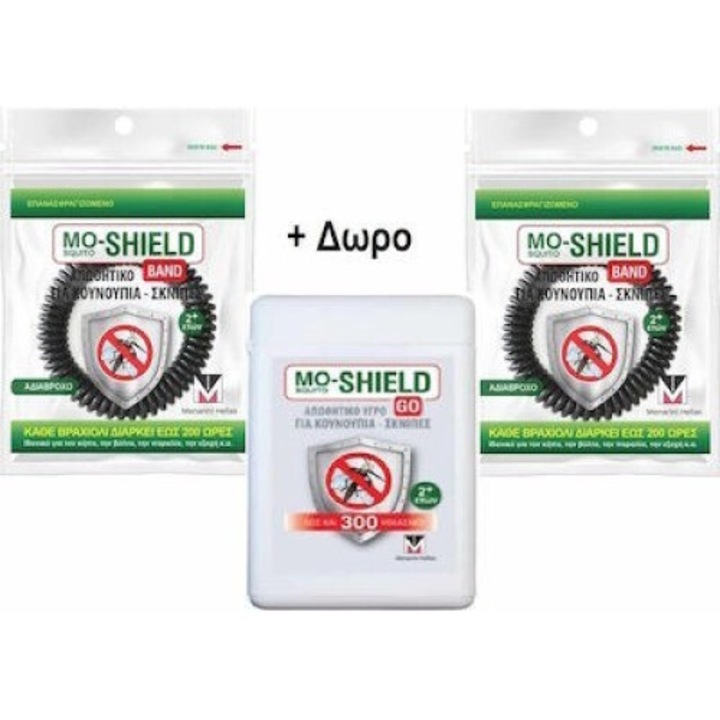 Set 2 bratari anti insecte, MO-SHIELD, impermeabila, negru, spray corp 17ml
