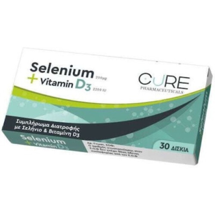 Supliment alimentar Cure, Seleniu 200 mg/Vitamina D3 2200IU, Aroma zmeura, 30 Capsule