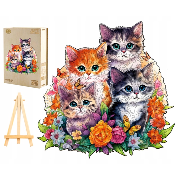 Puzzle din lemn, pisicute dragute, pentru copii si adulti, 300 piese, Multicolor