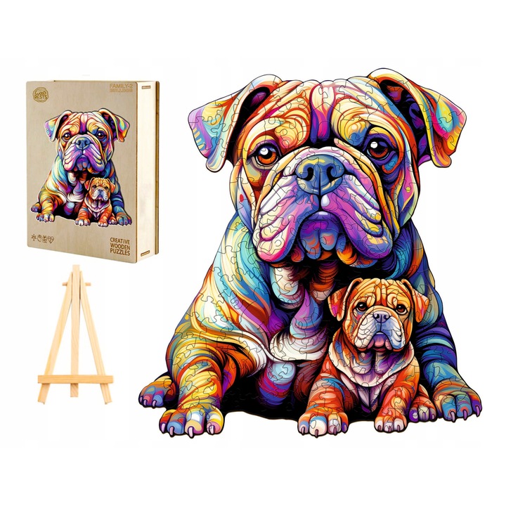Puzzle din lemn, buldog englez, pentru copii si adulti, 240 piese, Multicolor