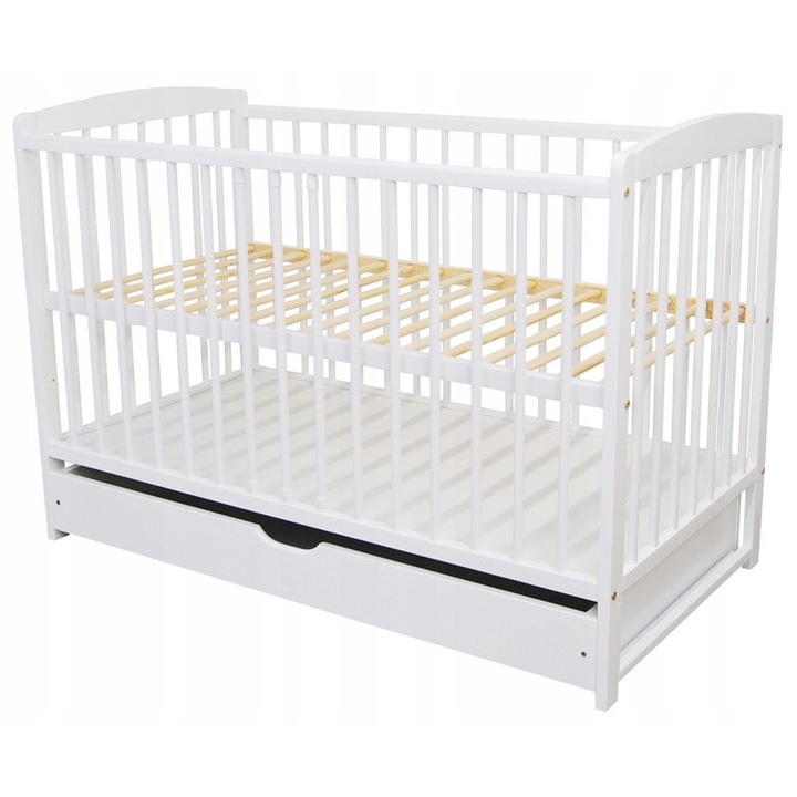 Бебешко легло с чекмедже, борово дърво, бяло, 124x65см