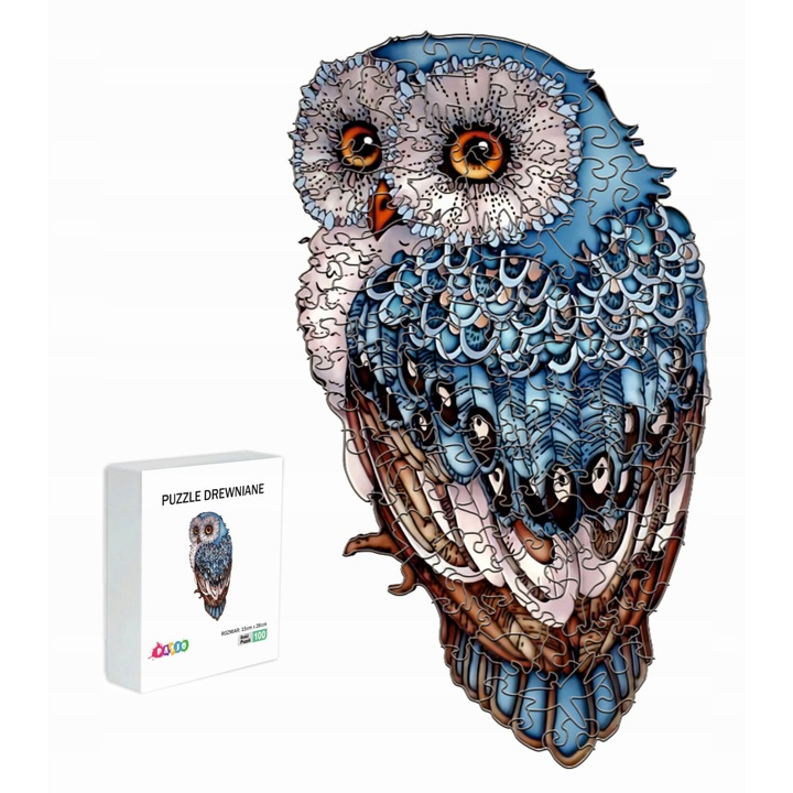 Puzzle din lemn, bufnita, pentru copii si adulti, 100 piese, Multicolor