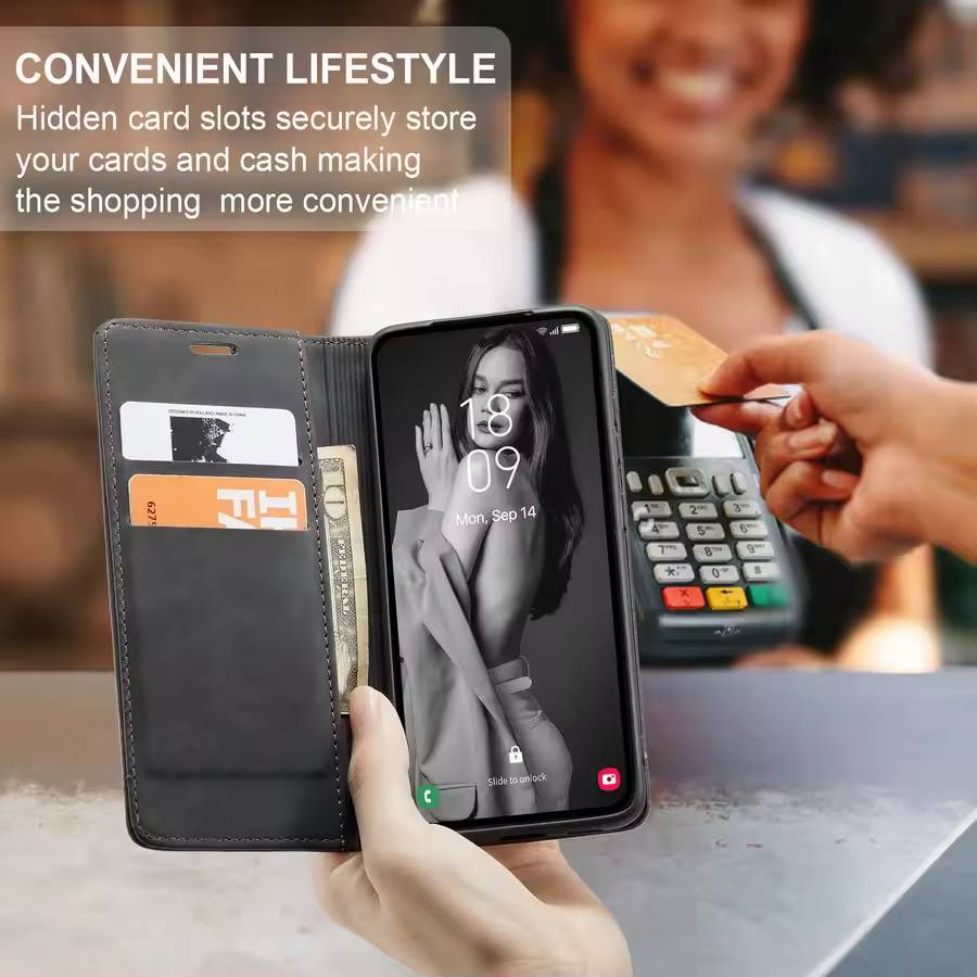 Husa tip carte pentru Oppo Reno 14F, 14FS 5G Retro Business cu inchidere magnetica, negru