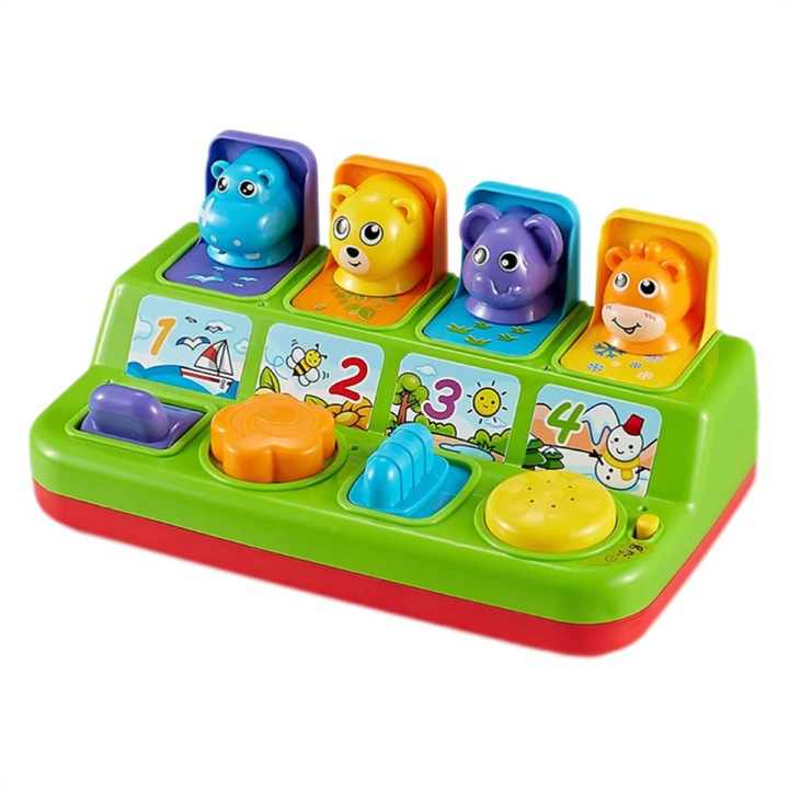 Интерактивна играчка за бебета, Изскачащ пъзел със звуци, многоцветен, 16x7x27см