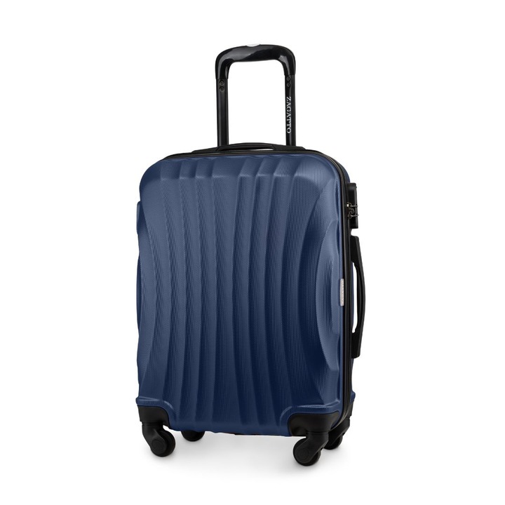 Repülőgép kabinkocsi, Zagatto®, kék, 55x40x20 cm, kompatibilis a Ryanairrel, Wizz Air, Alumínium teleszkópos fogantyú, 4 kerék 360, Űrtartalom 35L, Kicsi, Digit, ZG505 ABS C D.Blue