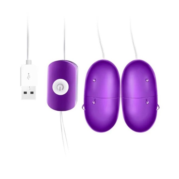 Двоен вибратор SIPEDO, Дистанционно управление, Интензивни вибрации, Безшумен, USB зареждане, Преносим, Водоустойчив, Секс играчка за жени, Двойка, 5 х 2.5 см, Пластмаса, Лилав