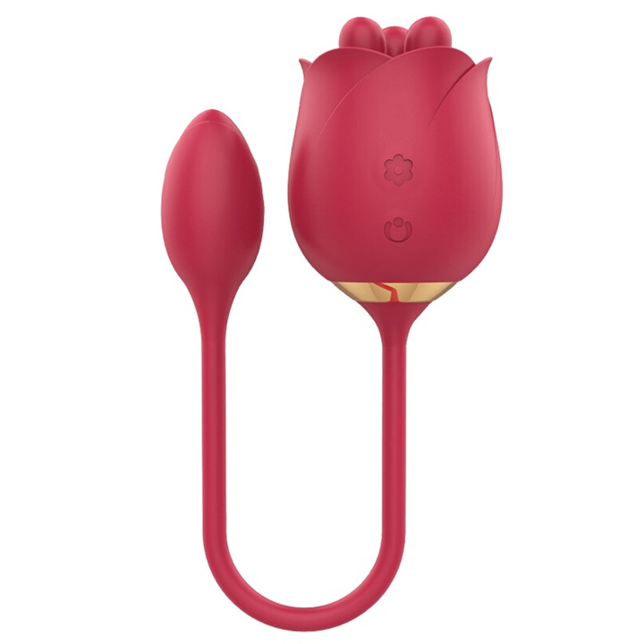 Двоен вибратор VERITASE с 3 пръста, силикон, клитор и стимулатор за гърди, 9 режима на вибрация и въртене, водоустойчив, малиново червено