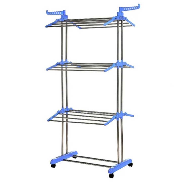 Eladó Depot® 3 szintes összecsukható függőleges szárítóállvány ruhaszárításhoz, ágytakarók, cipők, kék