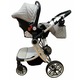 Carucior multifunctional 3 in 1, Forma anatomica pentru landou, Suspensie dubla si Geanta scutece, Gri